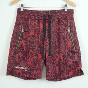 Shoe Palace x Keith Haring AOP Mesh Shorts Red Black 7" Men’s Medium Streetwear